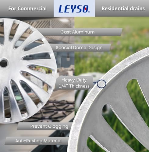 Leyso Heavy Duty Aluminum Dome Floor Drain Cover and Drain Strainer, Removable Outdoor Drain Cover, Dome Strainer for Restaurant, Home, Garden, Roof Top 5-1/4" Diameter x 2-1/4"H (1 PCS)