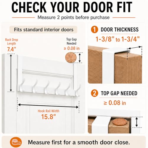 2 Pack Over The Door Hooks, Sturdy Door Hanger, Large Over The Door Towel Rack with 12 Hooks, Heavy Duty Easy to Install, for Bathroom, Bedroom，Kitchen，Hanging Towels, Coats (White)