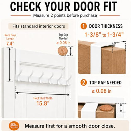 2 Pack Over The Door Hooks, Sturdy Door Hanger, Large Over The Door Towel Rack with 12 Hooks, Heavy Duty Easy to Install, for Bathroom, Bedroom，Kitchen，Hanging Towels, Coats (White)
