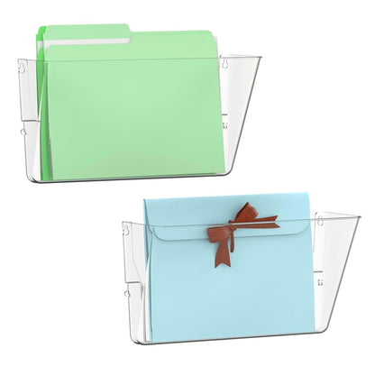 Gawerk Single Pocke Wall Mount File Holder Organizer (Clear, 2 Pack) | Acrylic Hanging Wall Organizer, Plastic Wall Mount Mails Magazines Organizer for Office and Home