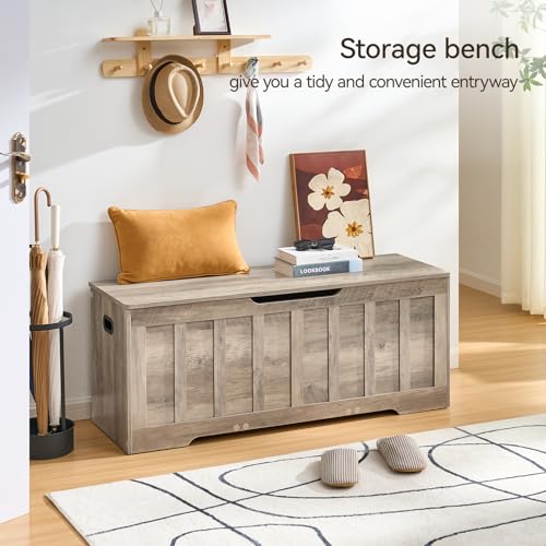 47.2“Storage Chest Extra Large,Wooden Storage Bench(Greige) | Storage trunk with 2 Safety Hinges,47.2x15.7x19.1Inch,Shoe bench,Storage Bench for Bedroom,Living Room,Entryway,Easy Assembly