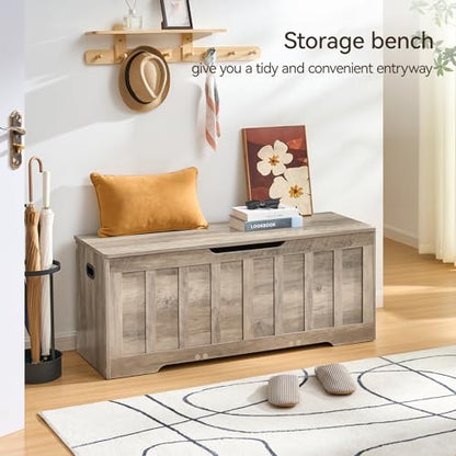47.2“Storage Chest Extra Large,Wooden Storage Bench(Greige) | Storage trunk with 2 Safety Hinges,47.2x15.7x19.1Inch,Shoe bench,Storage Bench for Bedroom,Living Room,Entryway,Easy Assembly