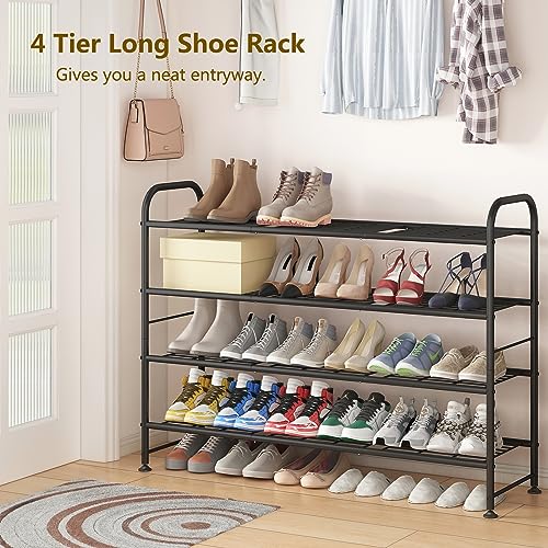 LINZINAR 4 Tier Long Shoe Rack for Closet Metal Shoe Organizer for Entryway | Spacious design stores 25+ pairs of shoes,durable metal frame,space-saving organizer for closet, hallway, and Entryway Black