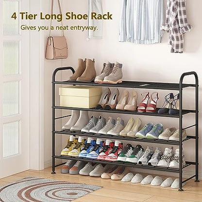 LINZINAR 4 Tier Long Shoe Rack for Closet Metal Shoe Organizer for Entryway | Spacious design stores 25+ pairs of shoes,durable metal frame,space-saving organizer for closet, hallway, and Entryway Black