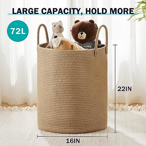 Woven Rope Laundry Hamper Basket by YOUDENOVA, 72L Tall Luandry Basket, Baby Nursery Hamper for Blanket Storage in Bedroom-Large-Jute | Large Laundry Hamper with Sturdy Handles, Collapsible Home Decor Laundry Basket for Laundry, Clothes, Toys in Bedroom
