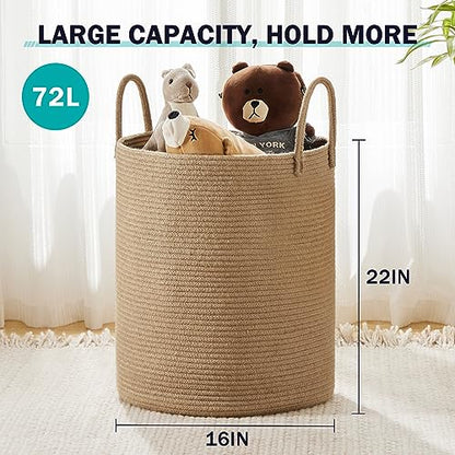 Woven Rope Laundry Hamper Basket by YOUDENOVA, 72L Tall Luandry Basket, Baby Nursery Hamper for Blanket Storage in Bedroom-Large-Jute | Large Laundry Hamper with Sturdy Handles, Collapsible Home Decor Laundry Basket for Laundry, Clothes, Toys in Bedroom