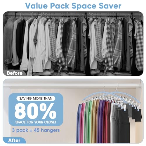 3 Pack Legging Organizer for Closet Hanging, Pants Hangers with Clips Metal | Holds 45 Leggings, Shorts, Skirt, Jeans, Hat, Pants Hangers Space Saving Clothes Racks Closet Organizers and Storage Blue