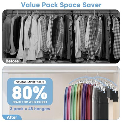 3 Pack Legging Organizer for Closet Hanging, Pants Hangers with Clips Metal | Holds 45 Leggings, Shorts, Skirt, Jeans, Hat, Pants Hangers Space Saving Clothes Racks Closet Organizers and Storage Blue