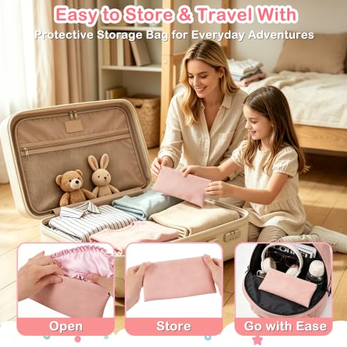Kids Silk Sleep Mask, 22 Momme 100% Mulberry Silk Eye Mask for Sleeping with Storage Bag, Adjustable Strap Blackout Eye Cover, Cute Ruffle Soft No Pressure Eye Shade for Boys Girls Ages 5+ (Pink)