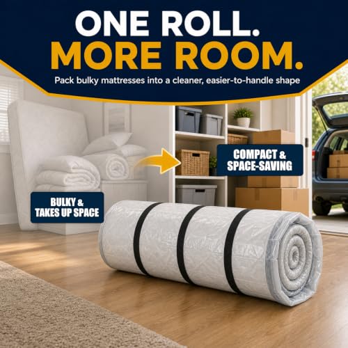 Memory Foam Mattress Vacuum Bag for Moving and Storage, Heavy-Duty Mattress Compression Bag with Adjustable Compression Straps and Dual-Zip Seal (Queen/Full/Full-XL)