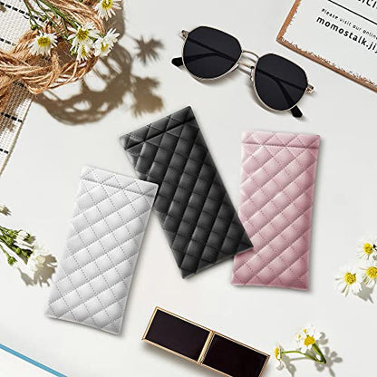 Squeeze Top Sunglass Pouch - Portable Sunglass Organizer Pouch Bags Soft PU Leather Glasses 2 Pack