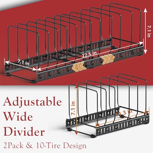 HzTinT Cutting Board and Baking Tray Cookie Sheet Organizer for Cabinet | Expandable 6.9"-13.6" Pan Organizer with 12 Adjustable Dividers, Cutting Board Holder for Cabinet or Countertop Storage
