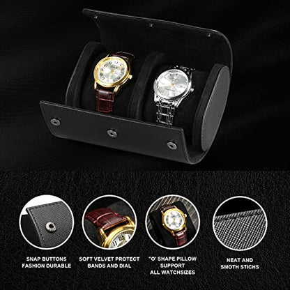 Watch Roll Travel Case for Men and Women- 2 Watch Storage and Organizer | Secure Storage with Innovative Removable Pillows & Solid Dividers for Home, Travel and Display (Black Cross-2 Slot)
