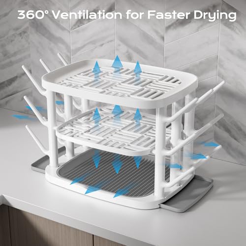 Baby Bottle Drying Rack,3-Tier Large Capacity Countertop Organizer with 360° Ventilation, Removable Drip Tray, Non-Slip Base – Easy to Clean Bottle Holder for Baby Accessories