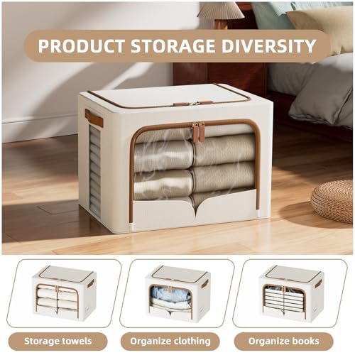 FHSQX 6 Pack Clothes Storage Bins - Foldable Storage Bins for Clothes Fabric Storage Box with Metal Frame (Cream White, 16.5x12.2x12.2 inch)