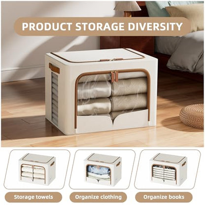 FHSQX 6 Pack Clothes Storage Bins - Foldable Storage Bins for Clothes Fabric Storage Box with Metal Frame (Cream White, 16.5x12.2x12.2 inch)