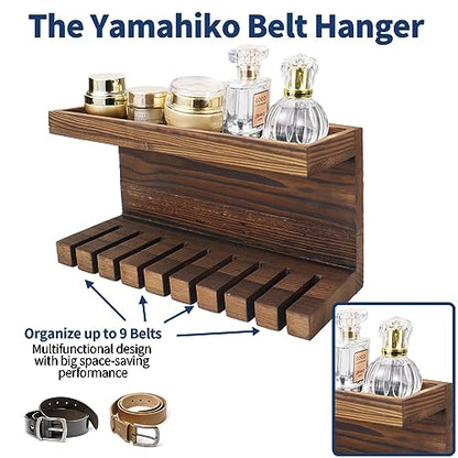 Yamahiko Belt Storage Organizer for Closet, Belt Hanger Wall Mounts with Double Shelving Platform, Belt Rack Holder Shelf for Closet Door, Wall Closet Organizer Tie Belt Hanger Rack for Men Women