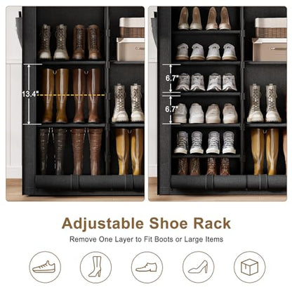 9 Tier Shoe Rack with Cover, Cabinet for 55 Pairs, Black | Large family capacity for boots/heels/sneakers. Reinforced stability. Slim footprint, corner-friendly. Quick no-tool setup.