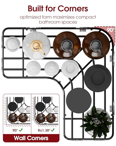 Corner Shower Caddy - 3-Pack Shower Organizer with Soap Holder & Built-In Hooks, Rustproof Metal Shower Shelves, Laundry, Kitchen, Bathroom Organizers and Storage Solution, Large, Black