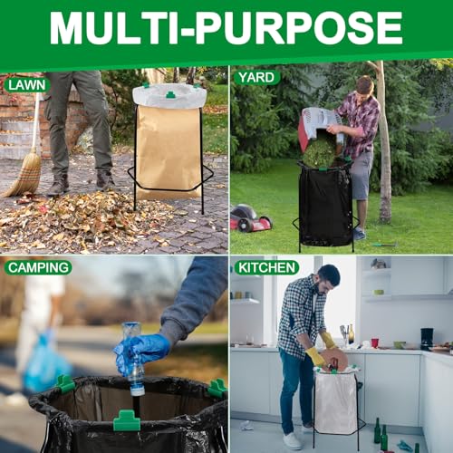 Aobiono Leaf Trash Bag Holder Stand, Garbage Bag Support Frame for 30-55 Gallon Lawn Bags, for Yard Kitchen Garden Outdoor Camping Waste, with Reusable Bag Clips, Heavy Duty (Black)