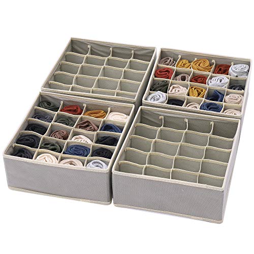 DIOMMELL Set of 4 Foldable Cloth Storage Box Closet Dresser Drawer Organizer Fabric Baskets Bins Containers Divider for Clothes Underwear Socks Lingerie Clothing, Grey 40-0000