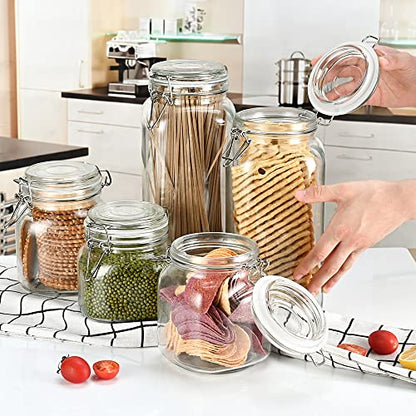 32oz Glass Food Storage Jars with Airtight Clamp Lids,Set of 4 Airtight Glass Canister Square- Clear Storage Container for Kitchen Container Storing Sugar, Flour, Cereal,Coffee,Spice…