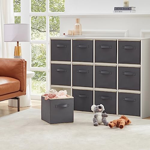 Lifewit Storage Cubes, 11 Inch Organizer Bins, 18L Gray, 12 Packs | Foldable Decorative Fabric Storage Baskets for Organizing Home Organizers with Handles for Shelves, Closet