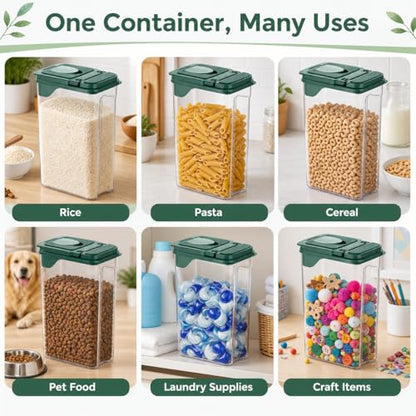 Tribello Food Storage Dispenser with Pour Spout Lid – Pantry Bin – Clear Slim Food Storage Container for Rice, Sugar, Cereal – BPA Free - Kitchen Organization (Large 3.8 Quarts - 2 Pack)
