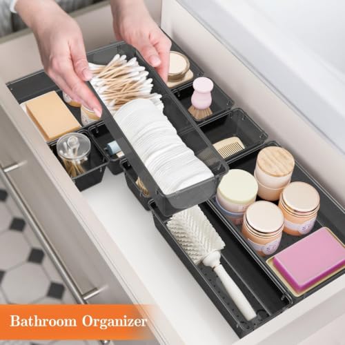 25 PCS Plastic Drawer Organizer, 4-Size Versatile Organizers, Clear Black