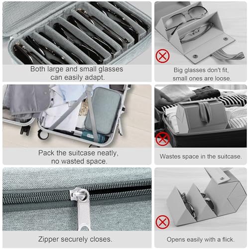 Bukere Travel Sunglasses Organizer Case Adjustable Slot For Multiple Eyeglasses Hard-shell Portable Storage Box for Men Women