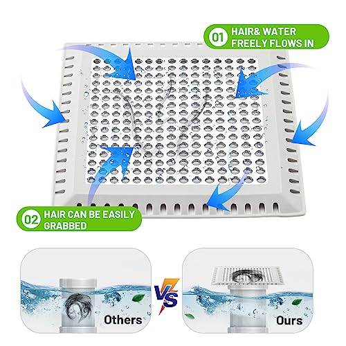 Aluvor Shower Drain Hair Catcher,Quality Shower Strainer Drain Cover | Square Hair Catcher Shower Drain for Bathroom Floor, Shower Hair drain Catcher to Keep Away from Clogged Drain -No Rust!