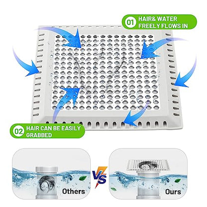 Aluvor Shower Drain Hair Catcher,Quality Shower Strainer Drain Cover | Square Hair Catcher Shower Drain for Bathroom Floor, Shower Hair drain Catcher to Keep Away from Clogged Drain -No Rust!
