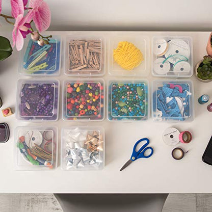 IRIS USA Clear Cases |Made in USA| Plastic Box Organizers (10-Pack)- Small | Bead Storage Organizing Containers with Snap Lid for Arts, Crafts, Ephemera, Stickers, & Dance Cheer