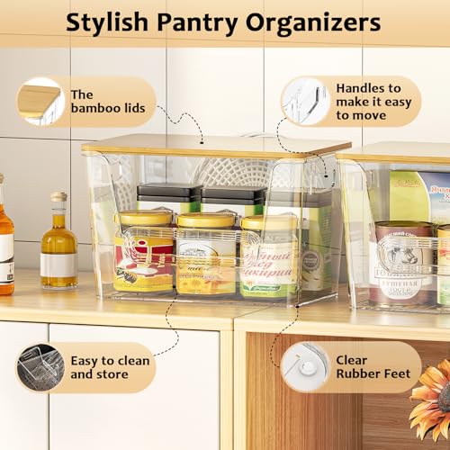 Delamu 3 Pack Pantry Organizers and Storage,Trash Bag Dispenser with Bamboo Top,Stackable Trash Bag Dispenser Under Sink Organizer for 4-30 GalBags,Onion,Potato,Fruits,Clear
