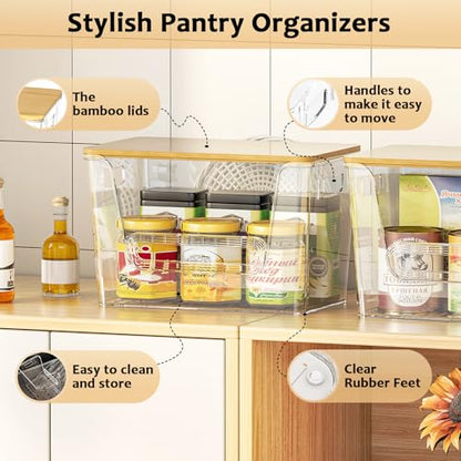 Delamu 3 Pack Pantry Organizers and Storage,Trash Bag Dispenser with Bamboo Top,Stackable Trash Bag Dispenser Under Sink Organizer for 4-30 GalBags,Onion,Potato,Fruits,Clear
