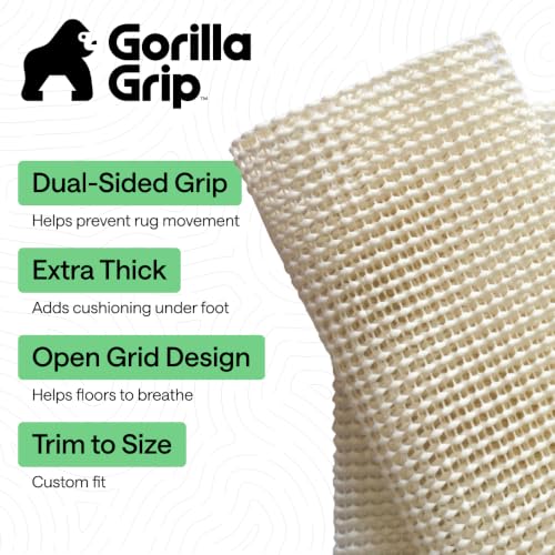GORILLA GRIP® Strong Rug Pad Gripper, 2x6 FT, US Designed, Grips Help Keep Area Rugs Safe and in Place, Slip and Skid Resistant Pads for Hard Floors, Under Carpet Mat Cushion and Hardwood Protection