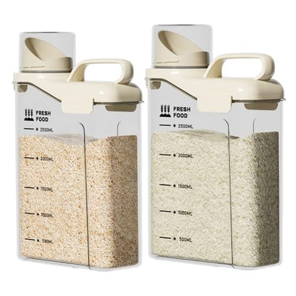 Rice Containers 5.5lbs and Cereal Storage Dispenser-Airtight Food Storage Organizers BPA free Plastic Kitchen Storage Containers food-grade PET material Suitable for rice, cereal, flour,etc(White)