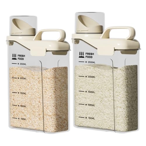 Rice Containers 5.5lbs and Cereal Storage Dispenser-Airtight Food Storage Organizers BPA free Plastic Kitchen Storage Containers food-grade PET material Suitable for rice, cereal, flour,etc(White)