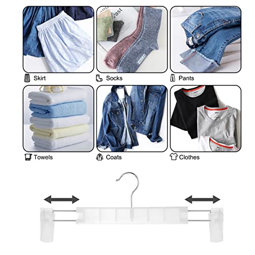 GUANJUNE Clothes Pants Hangers, Space-Saving Skirt Holders with 360 ° Swivel Hooks, Adjustable Clips, Trouser Hangers, Clothes Coat Garment Jeans Hangers (20 Pack, Transparent)