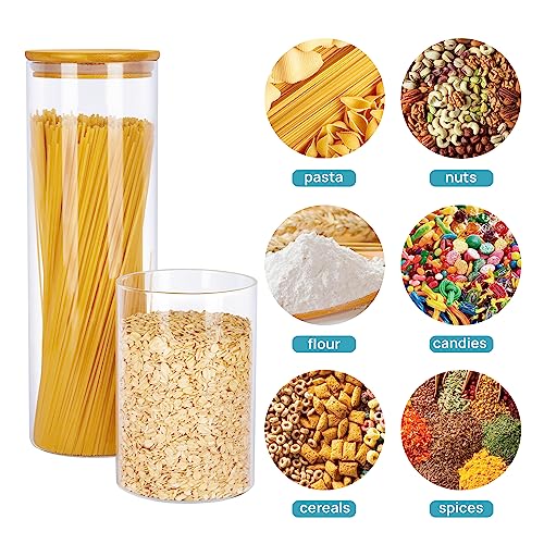 Vtopmart Glass Food Storage Jars, 7 Pack Kitchen Containers with Airtight Bamboo Wooden Lids for Pasta, Cookies, Nuts, Coffee Beans, Cereal, Canisters Set for Flour, Pantry Organization, BPA Free