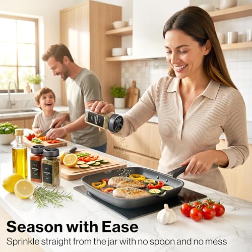 Glass Spice Jars with Label, Space Gray Sprinkle Lids (24 x 4oz)