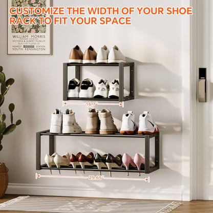Homeiju Hanging Shoe Organizer,2 Pack Wall Mounted Shoe Rack Holds 12 Pairs,Space Saving Metal Wall Shoe Rack,Hanging Shoe Rack Shoe Holder for Small Space,Entryway,Closet,RV,Camper（Black