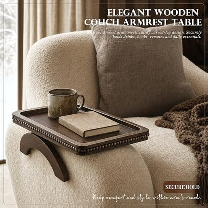 EOSAHR Couch Tray with Beads for Drink: Sofa Arm Tray for Home Decor, Brown