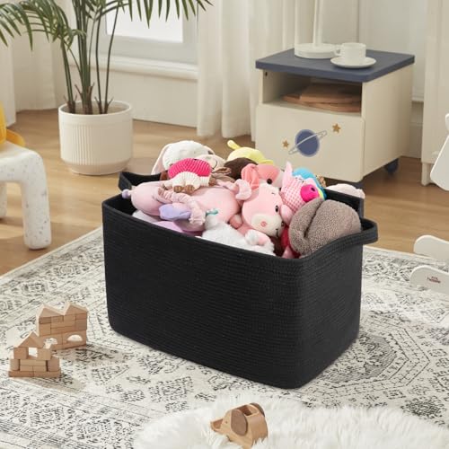 OIASKET 95L Extra Large Blanket Basket, 24" x 16.9" x 14.2" Woven Storage Basket for Living Room, Rectangle Nursery Blanket Storage for Toys, Towels, Dirty Clothes (Black)