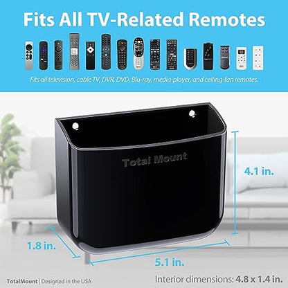 TotalMount Drop-Free Remote Holder – Removable Adhesive Strips – Black | Designed in the USA – Simply Put the Remotes In – No Tricky Magnet Alignment Needed (Holds 2 or 3 Remote Controls)