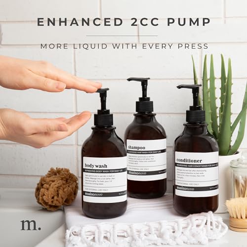 Shampoo and Conditioner Bottles Set of 3 Amber Black – Shower Shampoo Dispenser – Hotel Style Bathroom Upgrade by MaisoNovo