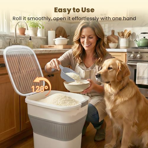 50Lbs Collapsible Rice Container,Airtight Food Storage container