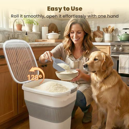 50Lbs Collapsible Rice Container,Airtight Food Storage container