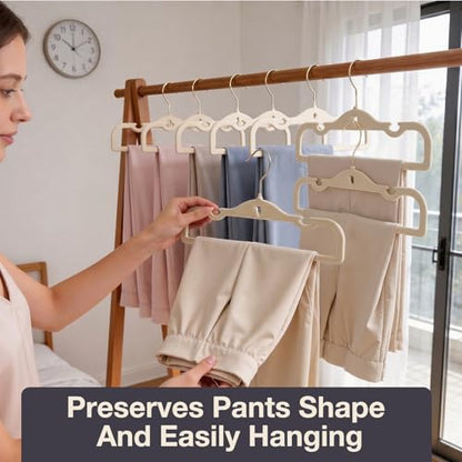 Velvet Pants Hangers 20 Pack Velvet Hangers,Pant Hangers,Non Slip Fabric with Stackable Cascading Hook,Suit for Pants,Jeans,Scarf,Towels,Tank Top,Coat（Beige）