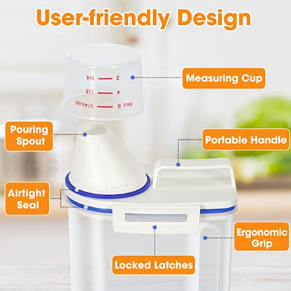 TBMax Rice Container 4 Lbs / 2 Kg Rice Dispenser with Measuring Cup, BPA-Free Plastic Kitchen Pantry Food Storage Holder for Oatmeal Flour Grain, Small Pet Cat Dog Food Container
